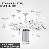 Vista 2 de Avador® Premium Set of 10 Stainless Steel (GREY HOLDER) Kitchen Tool Set with Holder Easy To Clean, Space Saving, Great for Cooking, Baking, Gris
