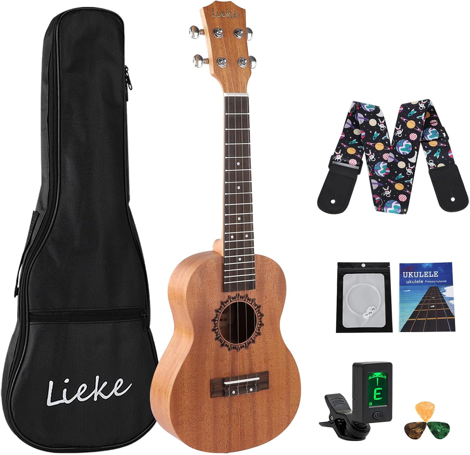 LIEKE Concert Ukulele 23 Inch Ukelele for Adults Beginner,Mahogany Carbon Strings Professional Ukulele Musical instrument Gift with Bag Strap Tunner