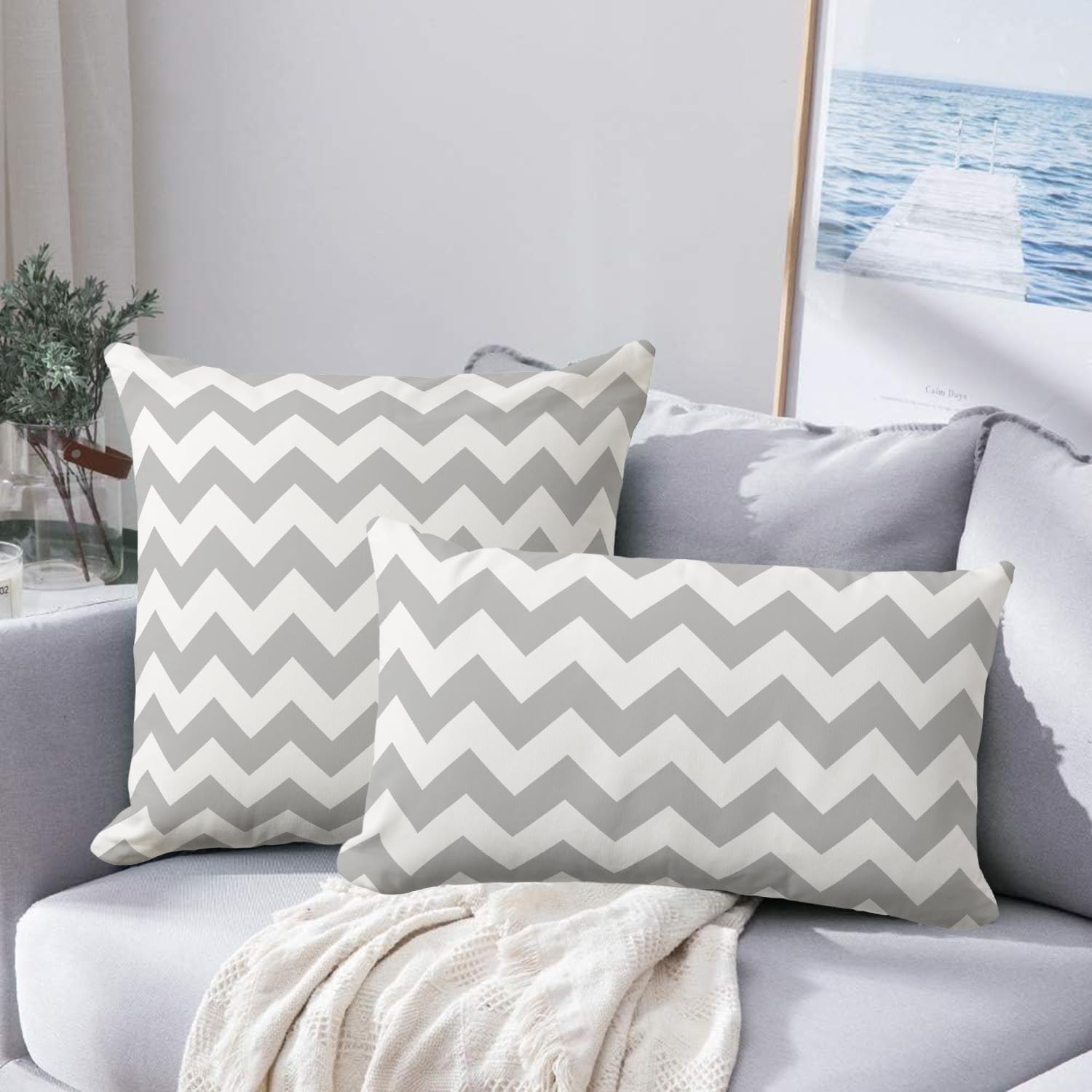 Gray and White Chevron Pillow Covers 20x30inch Modern Decorative Throw Pillow Covers Lumbar Cushion Case for Home Sofa Couch Decoration