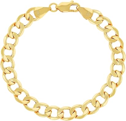 Nuragold 10K Real Yellow Gold Cuban Curb Link Chain Bracelet 7"-9" 2mm-7.5mm Italian Jewelry for Men & Women