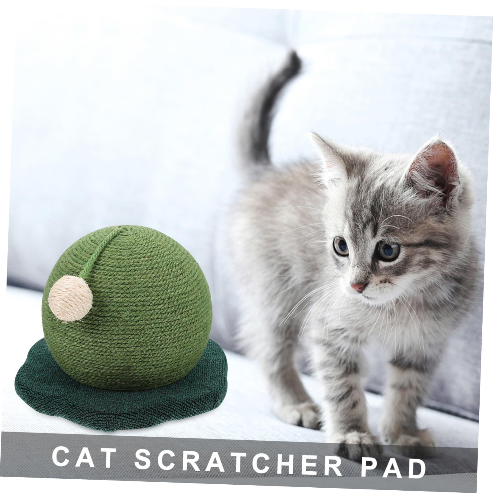 Griffoir pour Chat de Boule, Jouet Vert en Bois et Corde