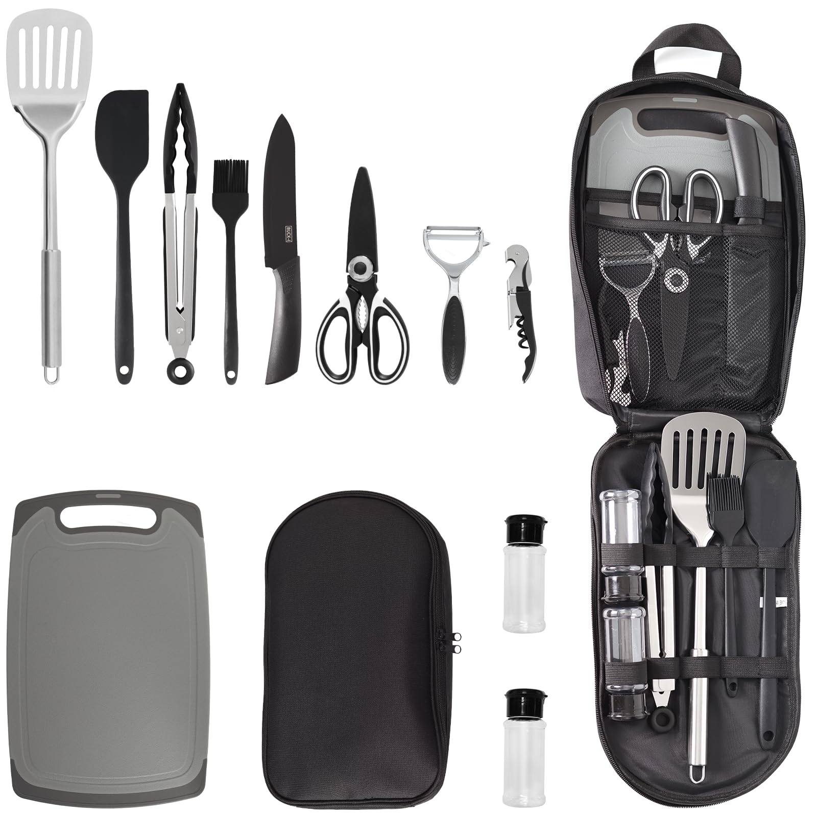 Lelezia Camping Essentials Accessories, 11 Pcs Cooking Utensils Set, Camping Utensils Set, Lightweight Portable Camping Gear Equipment for Car Kitchen Caravan Outdoor Hiking Picnic Rv