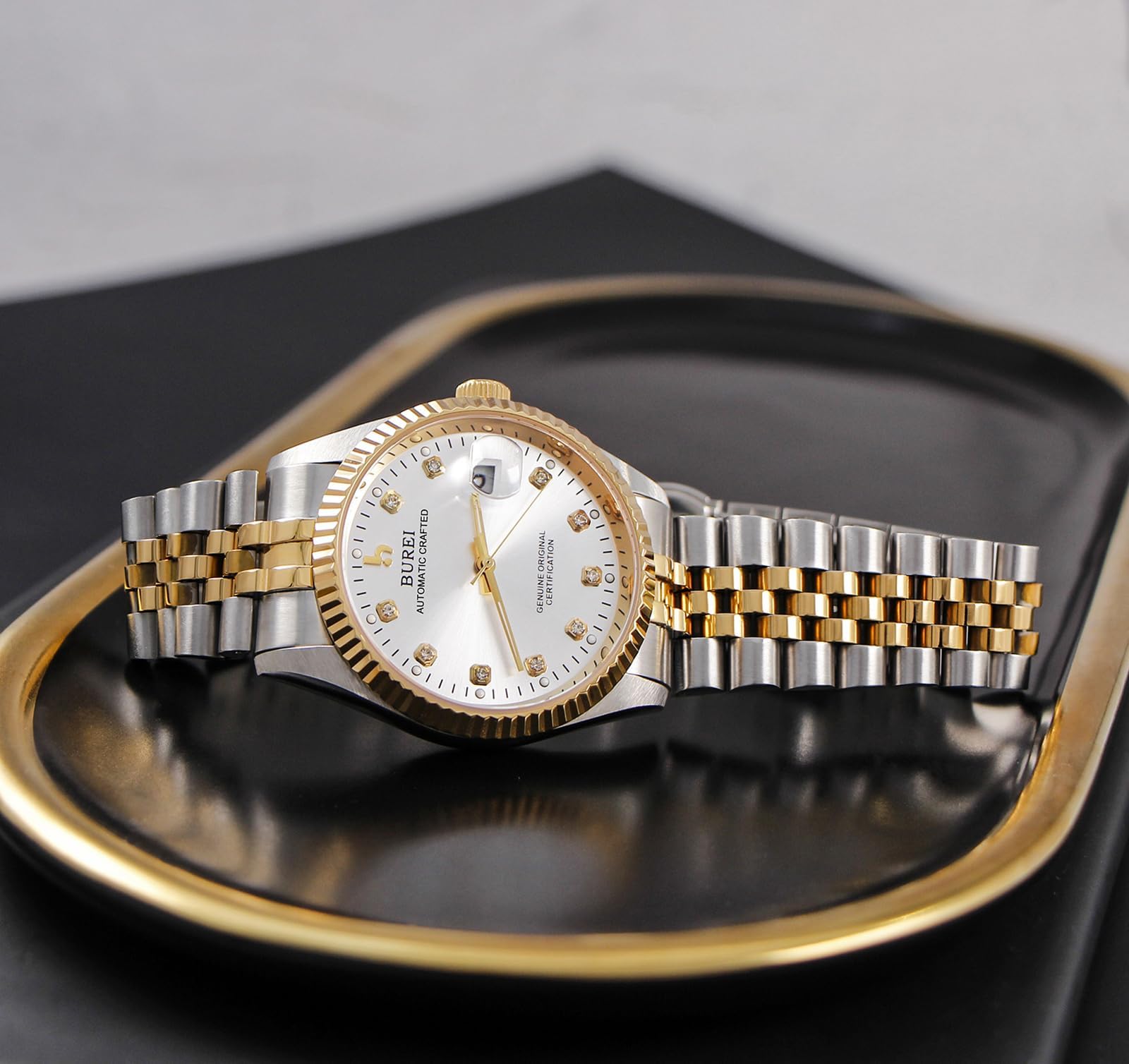 BUREI Orologio Automatico Uomo Business Orologio Bracciale Uomo Acciaio Inox Zaffiro Orologio da uomo di lusso