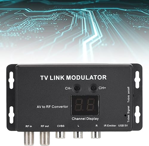 Miniatura 9 de Modulador UHF, modulador de enlace de TV TM70, convertidor AV a RF, extensor IR con pantalla de canal, modulador RF para TV con cable de carga USB