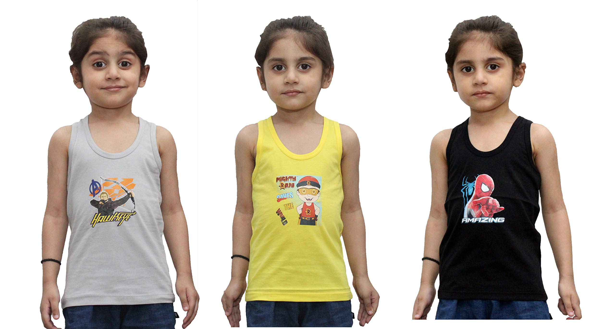 Y&N Multi-Coloured 100% Cotton Regular Fit Toddler Coloured Baniyan/Vest for Kids/Boys Pack of 3 (Colour/Print May Vary)