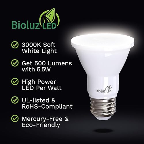 Miniatura 6 de Bioluz LED Bombillas LED PAR20 5000K 90 CRI 5.5W  75W de repuesto 500 lúmenes lámpara regulable  Listado UL y Título 20 (5000 K luz diurna, 4