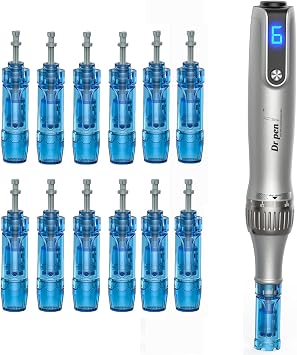 Dr. Pen M8S Microneedling Pen   Professional Adjustable Needle Tips for Skin Care-USB Rechargeable- 12 Replacement Cartridges