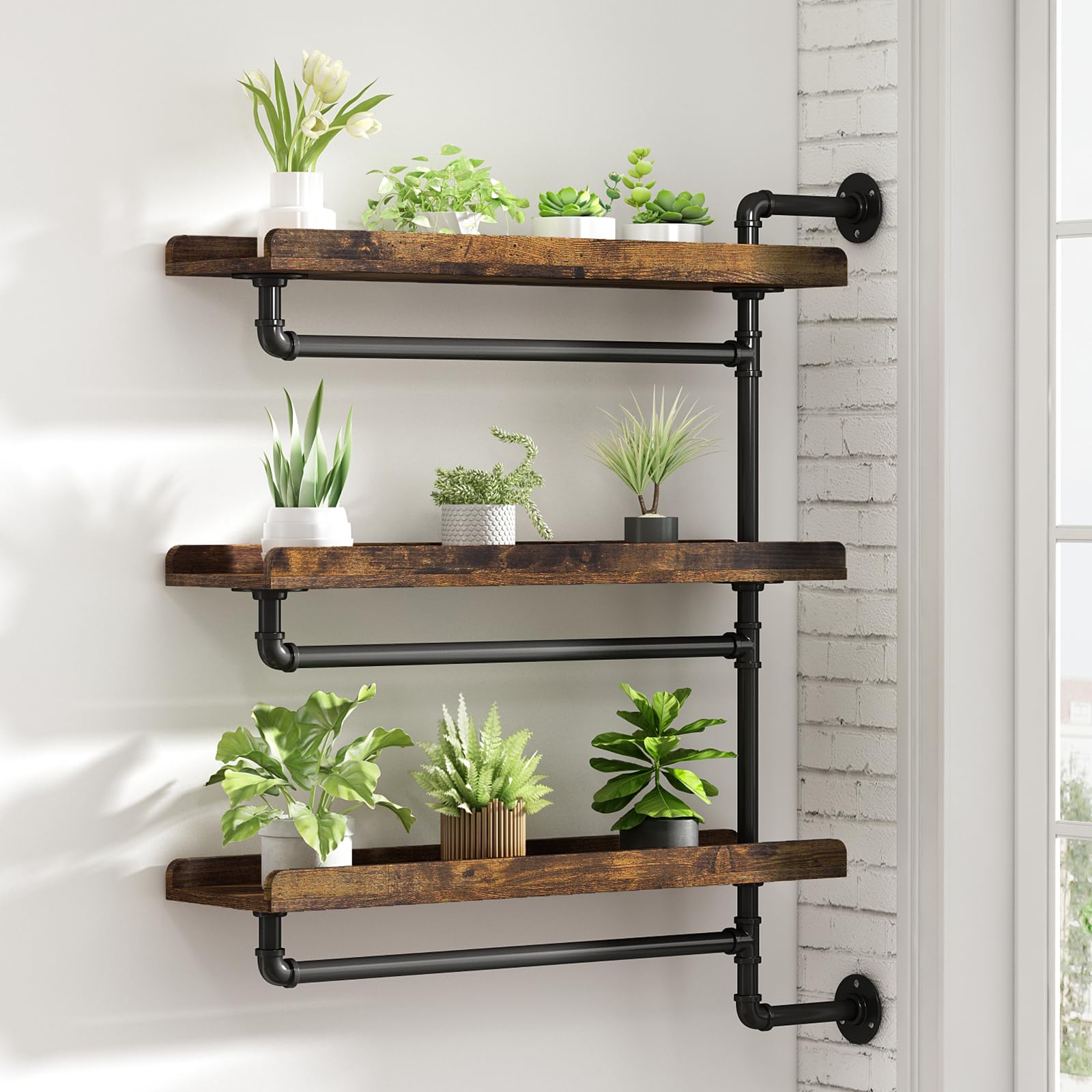 植物棚 industrial (iron shelf) Rotating Window Plant Shelves w Powerful Storage,Floating Shelves