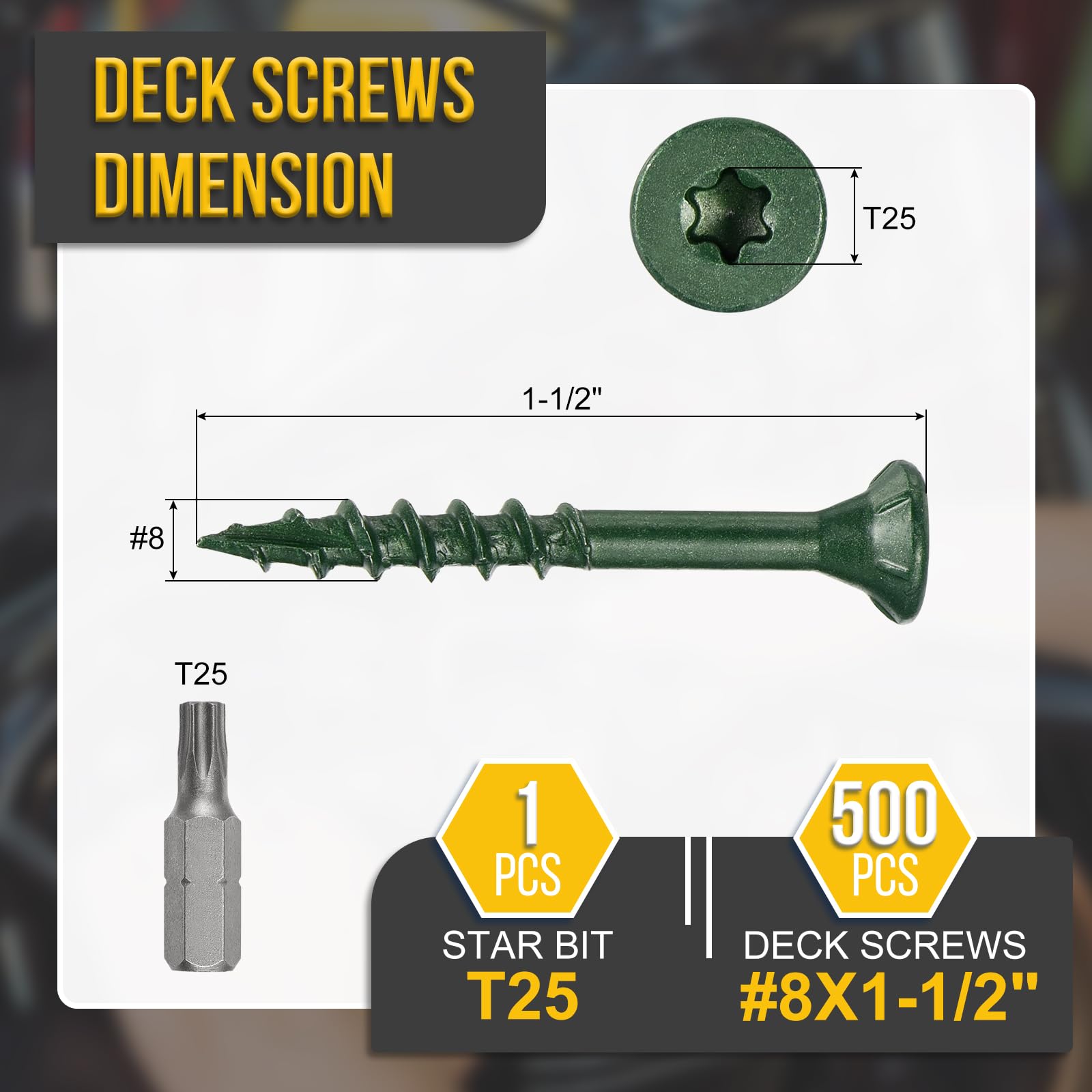 DTGN #8x1-1/2" Deck Screws, 500Pack, Good for Decks Fences, Frames, Farms, Outdoor Furniture - Image 2
