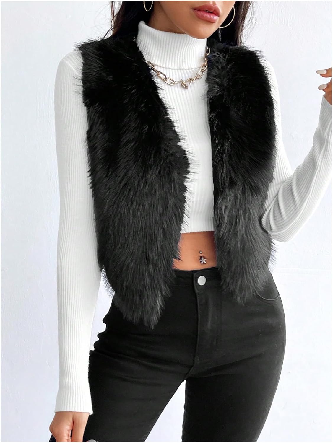Verdusa Women's Fuzzy Faux Fur Vest Winter Coats Sleeveless Open Front Waistcoat Outerwear - Image 3