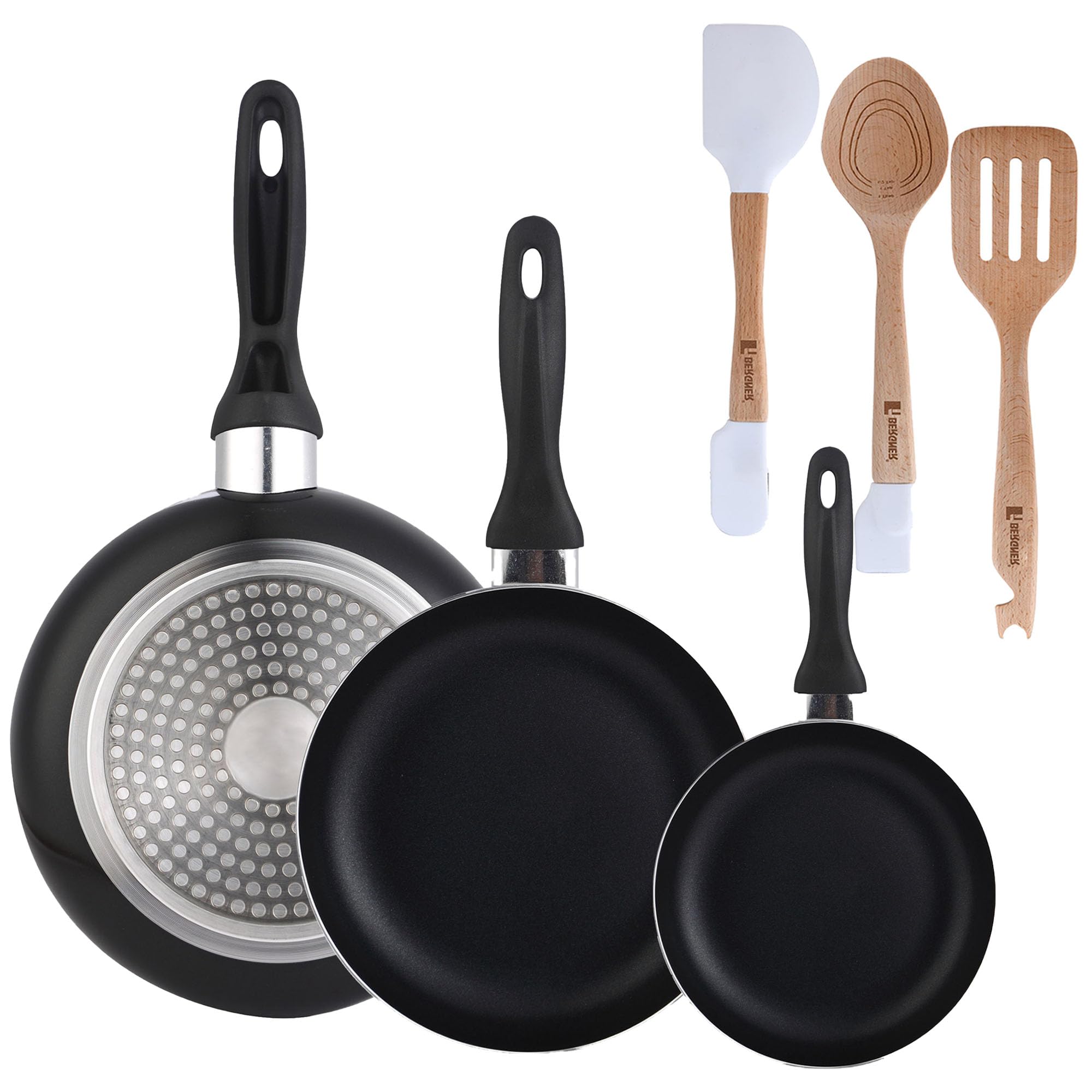 Poêles 16/20/24 cm Wellhome et ustensiles bois silicone