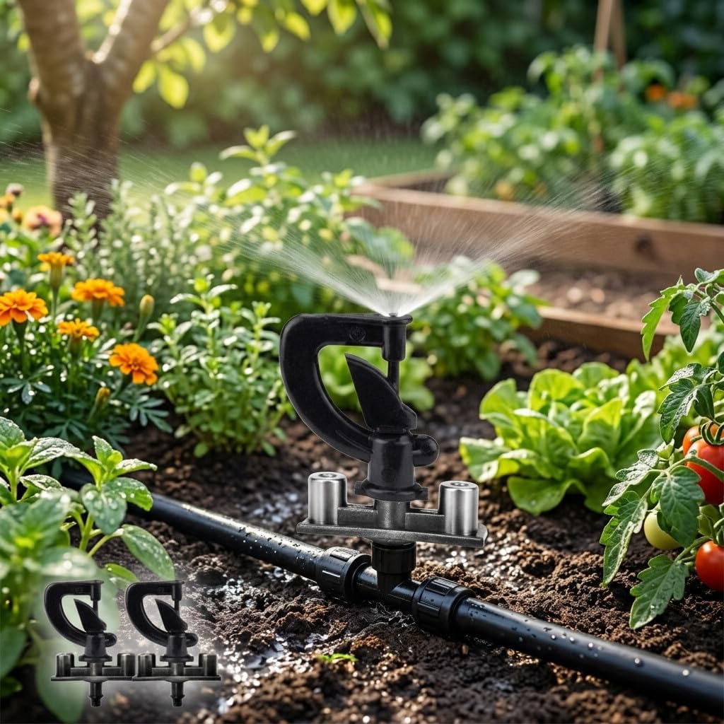 Suinga 100 x MICROASPERSOR Bailarina Invertida Circular 360º para riego agricola y riego en jardineria. Microaspersor con ESTACA 40 cm, Alcance 2 a 2,5 Metros.