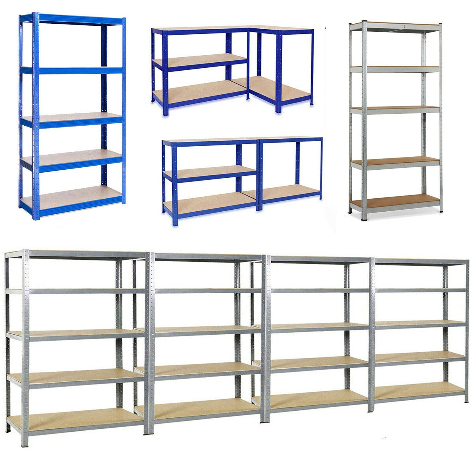 DayPlus Scaffalatura per carichi pesanti 200cm x 100cm x 50cm, portata fino a 875 kg, scaffale regolabile in metallo con 5 ripiani in MDF, Blu