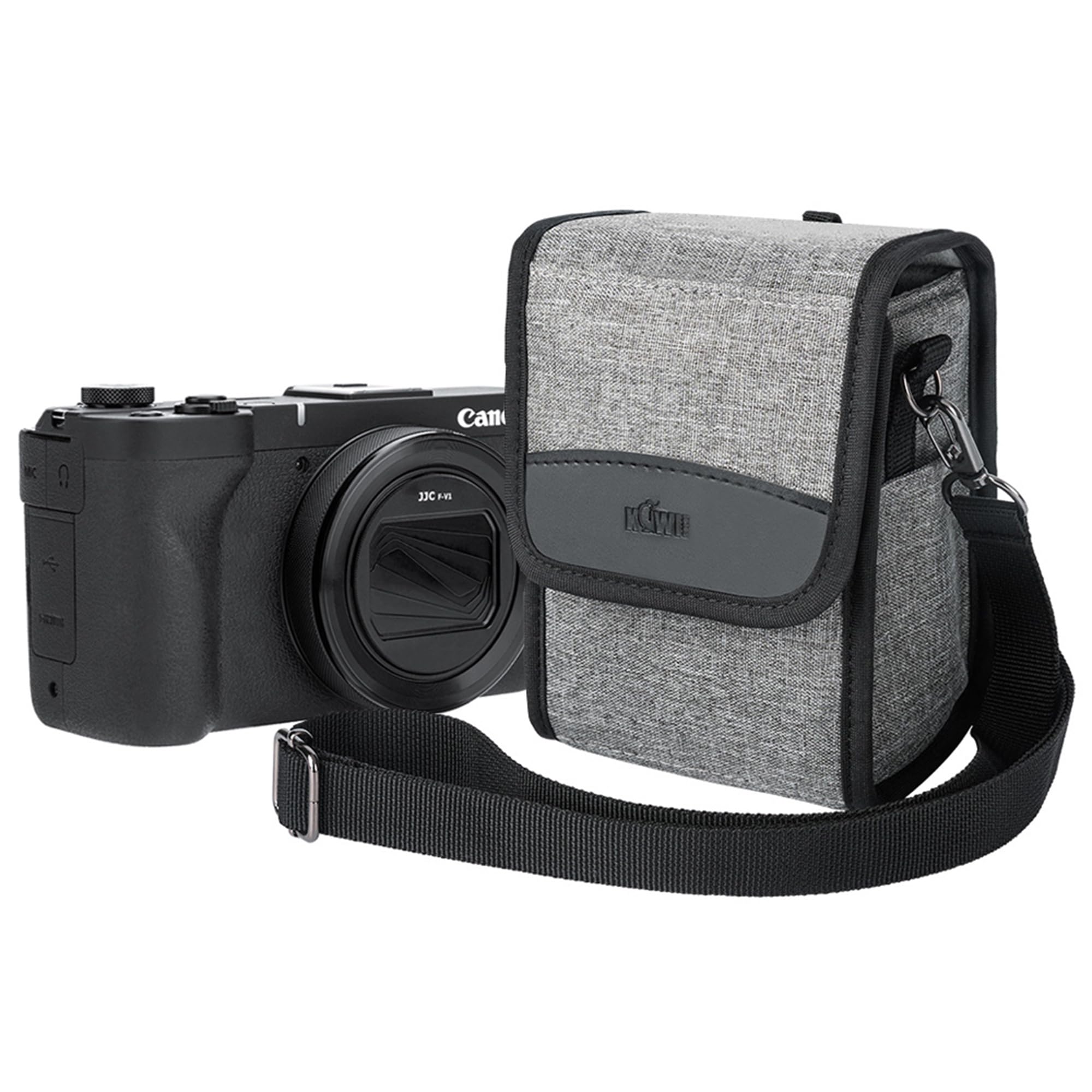 KIWIFOTOS Sac à Bandoulière Compact pour Caméra, Sac de Voyage, Sac à Bandoulière pour Appareil Photo Reflex/sans Miroir et Objectif pour Canon, Nikon, Sony, Fujifilm, Ricoh, avec Bandoulière (Gris)