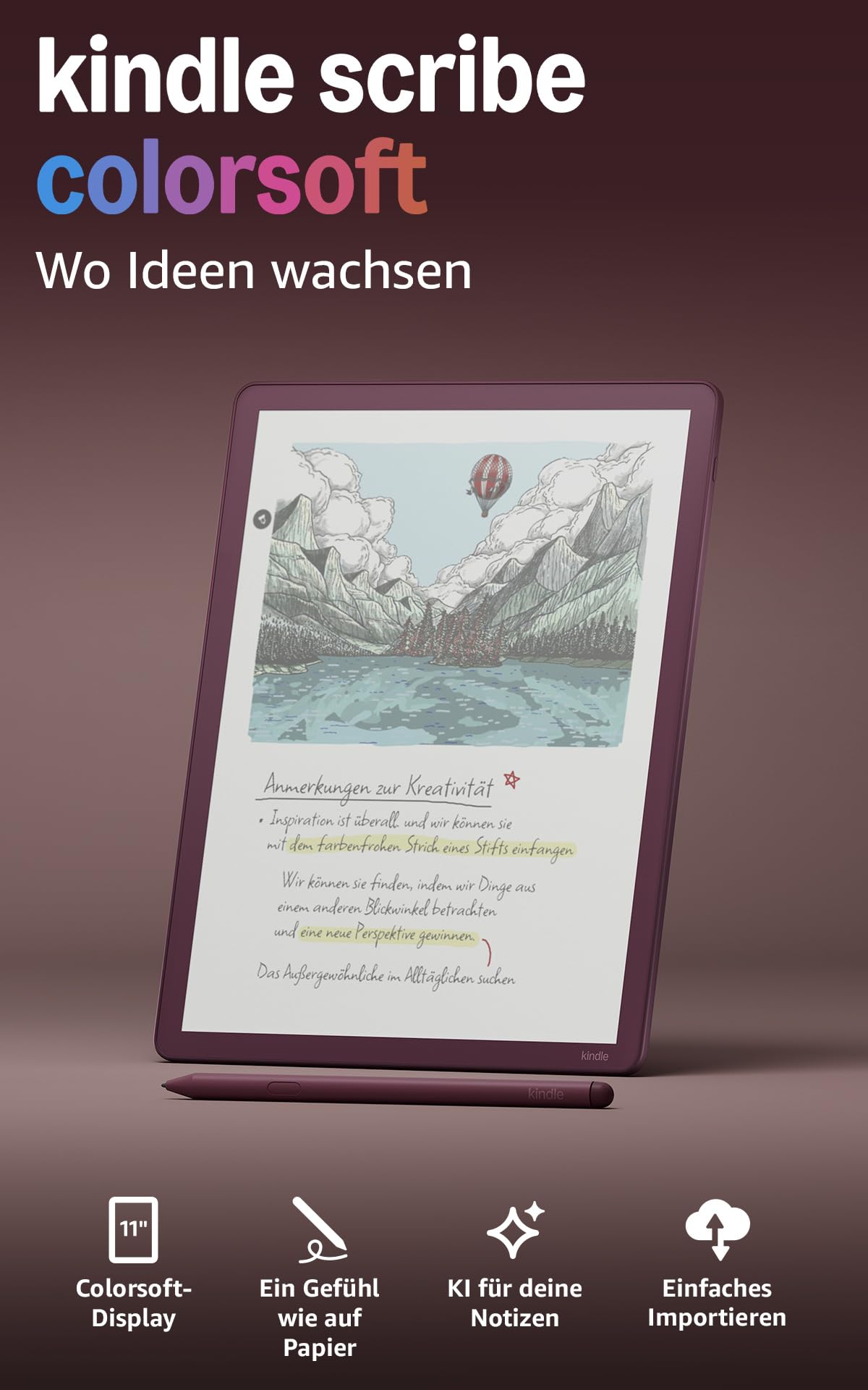 Amazon Kindle Scribe Colorsoft 64 GB (neueste Generation) – 11-Zoll-Farbdisplay mit Frontlicht – Dünn, leicht, leistungsstark – Dokumente… – Ansicht 2