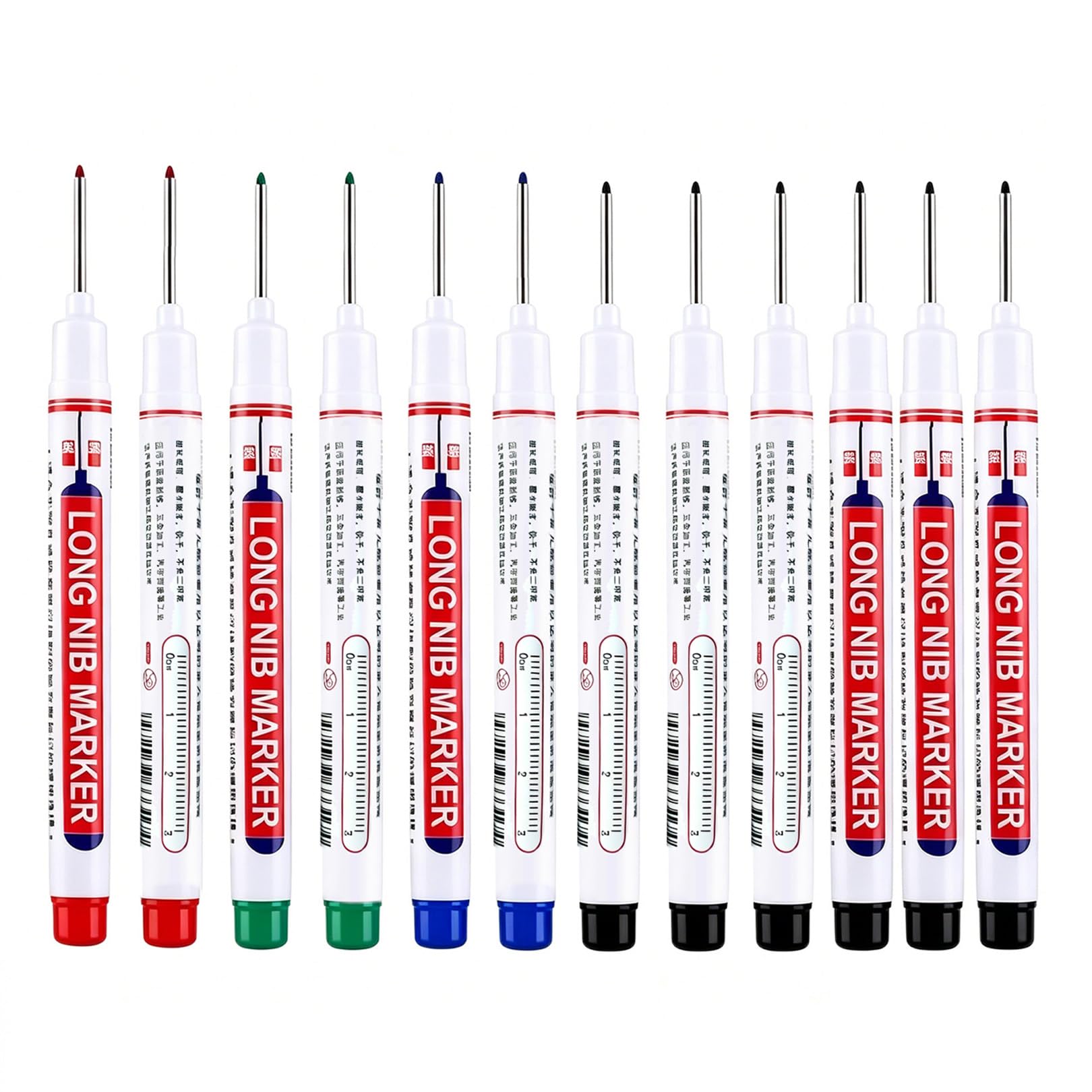 12 PCS Deep Hole Marker Pen,20mm Long Nib Marker Pen,Waterproof Multi-Purpose Permanent Marker Pens,Construction Marker Pens,Colorful Marking Carpenter for Woodworking & Carpenters Builders (4 Color)