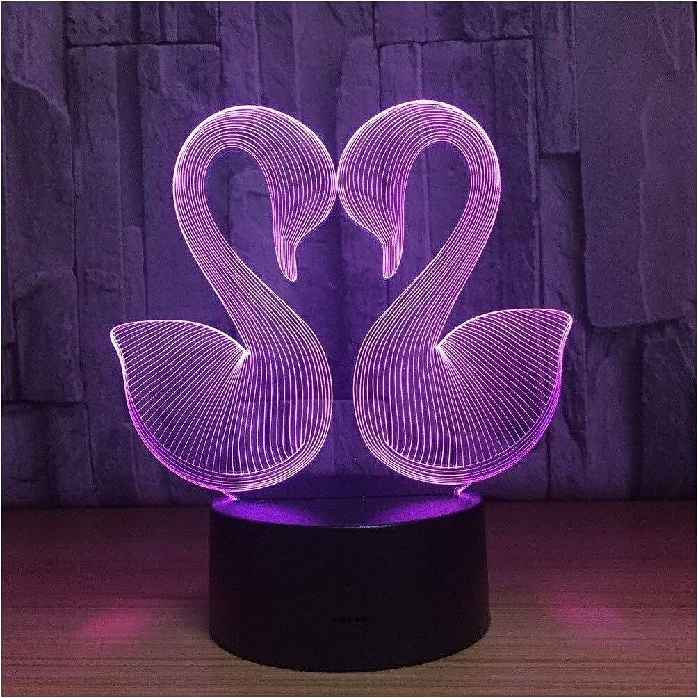 3 Boyutlu Çift Kuğu 3D LED Gece Lambası - 7 Farklı Işık