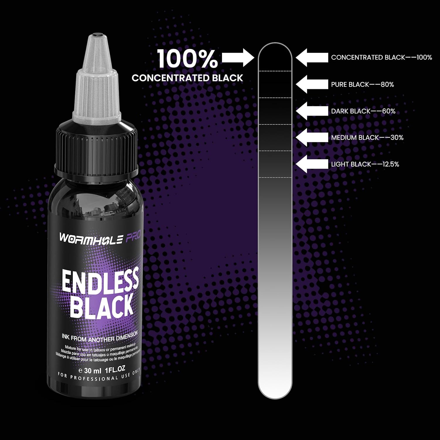WORMHOLEPRO Endless Black 30ml (1oz) Professional Tattoo Ink – Ultra-Deep Black Ink for Shading, Linework & Blackout Tattoos – High-Density, Vegan – Compliant Tattoo Ink for Artists