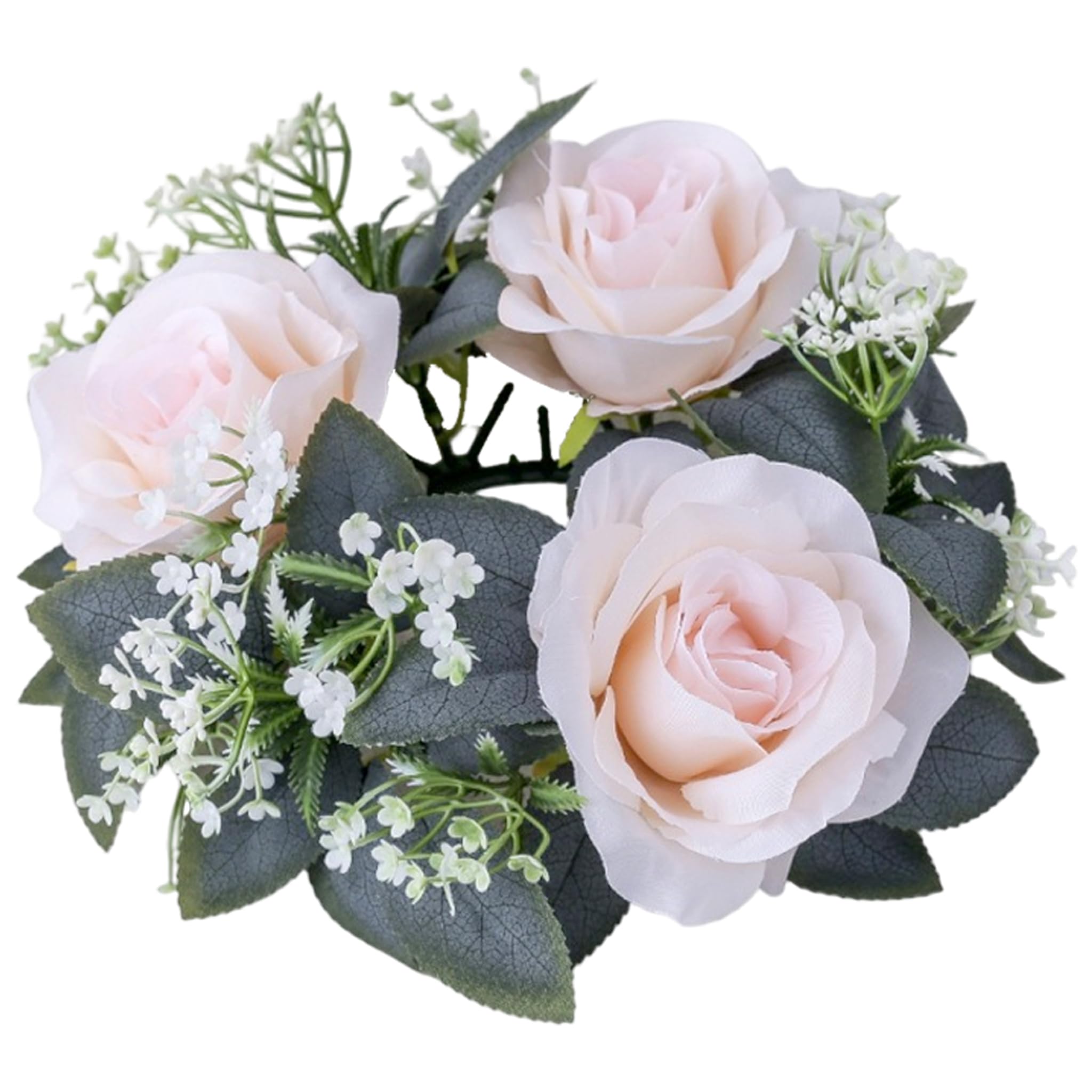BeVistoso Candle Rings, Exquisite Candle Rings Wreaths with Artificial Roses & Greenery, Centerpieces for Tables for Wedding Home Decor (Style 3), Garland
