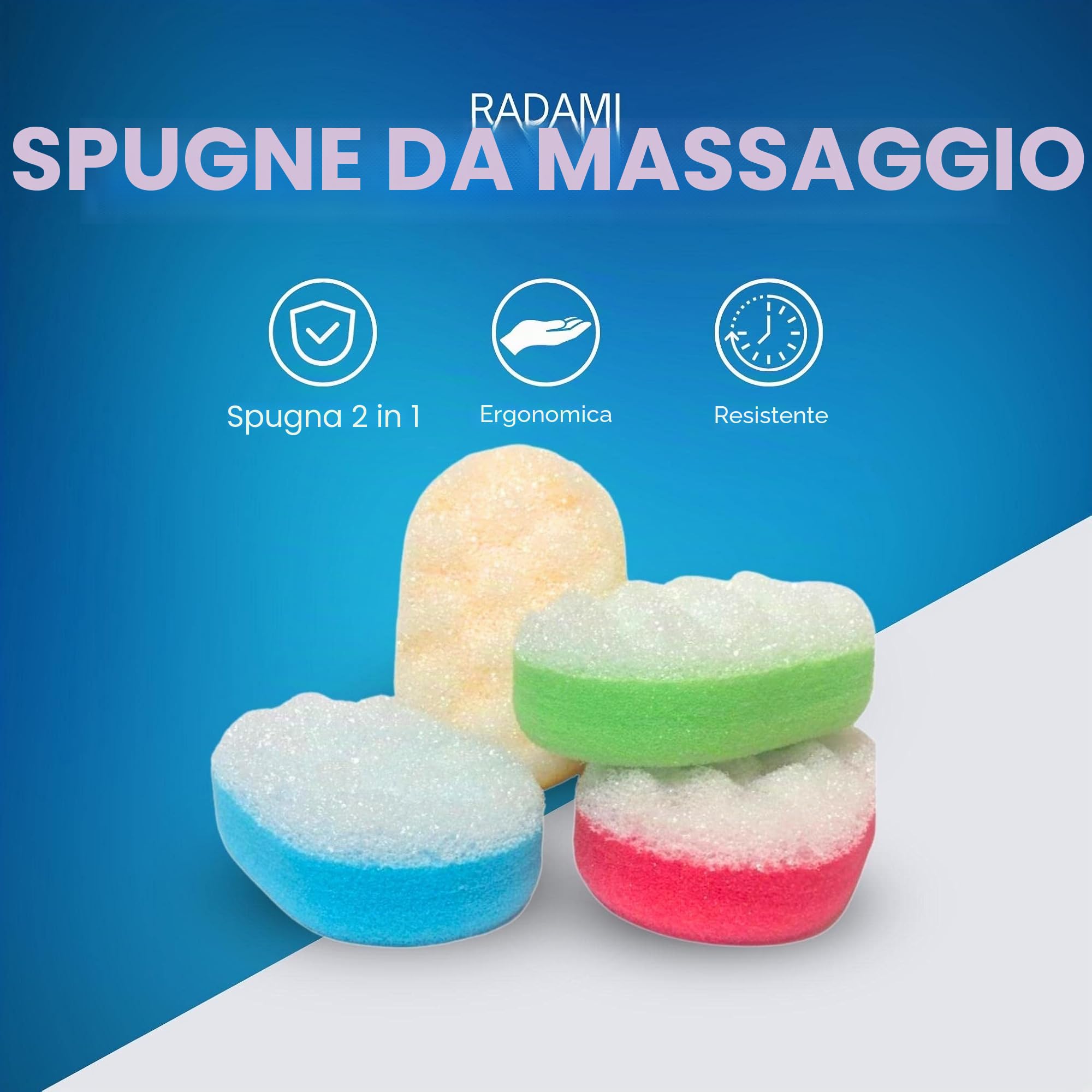 4 spugne da massaggio per doccia e bagno, esfoliante, ovale.