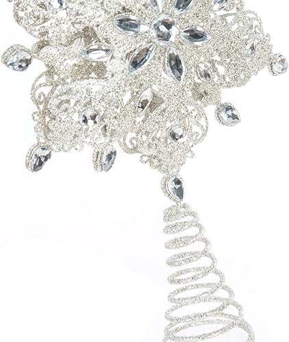 Vista 8 de Topadorn Tree Topper Metal Silver Star Snowflake Treetop Festive Party Home Xmas, Kali