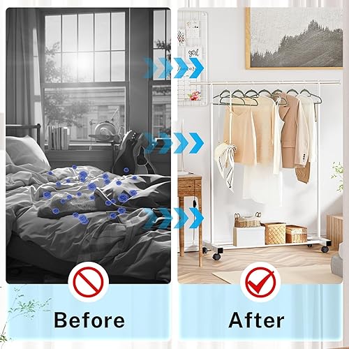 Miniatura 6 de Perchero de ropa resistente de 55.51 pulgadas con ruedas y estante inferior, perchero con ruedas y estante inferior, percheros de ropa de capacidad