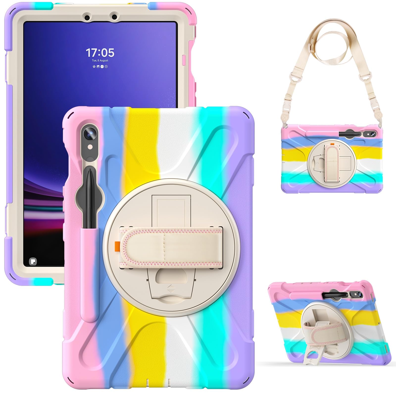 Etui z uchwytem na rysik do tabletu Samsung Galaxy Tab S10 FE 10,9 cala (SM-X520/X526B/X528U) 2025, wytrzymałe, odporne wstrząsy etui chroniące przed upadkiem, pasek ochronny ramię dla dzieci(Pink 2)