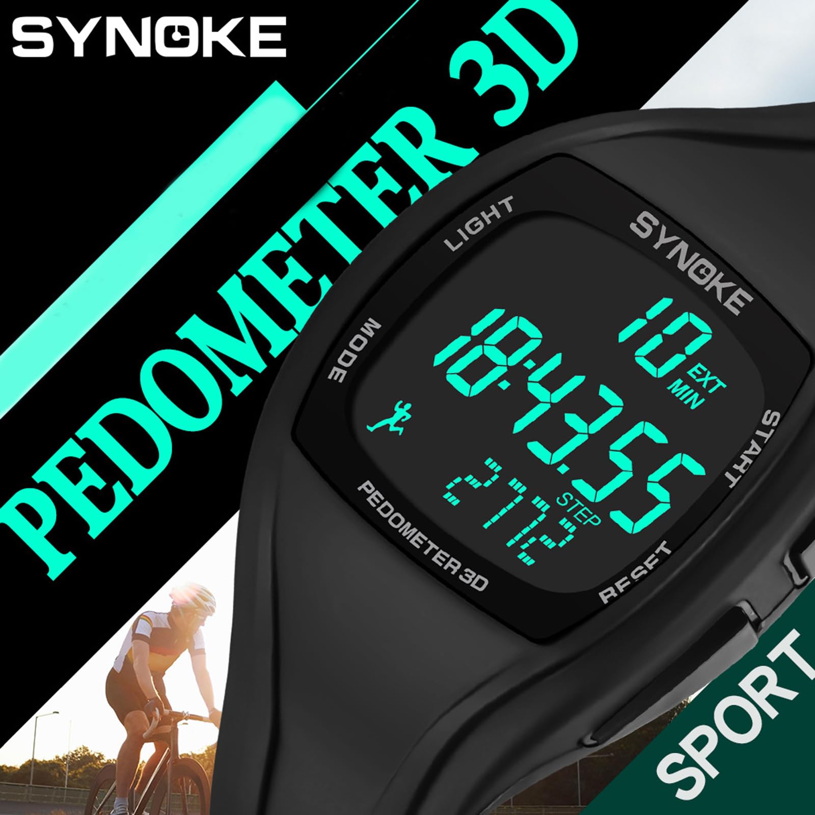 Reloj digital con pulsera contador de pasos con podómetro, sin aplicación, sin Bluetooth, Negro, M, F108WH-1ACF