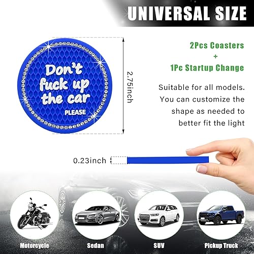 Miniatura 2 de Paquete de 2 posavasos brillantes para automóvil, 2.75 pulgadas, antideslizante, con inserción automática, tapete de cristal perfecto para mujeres y