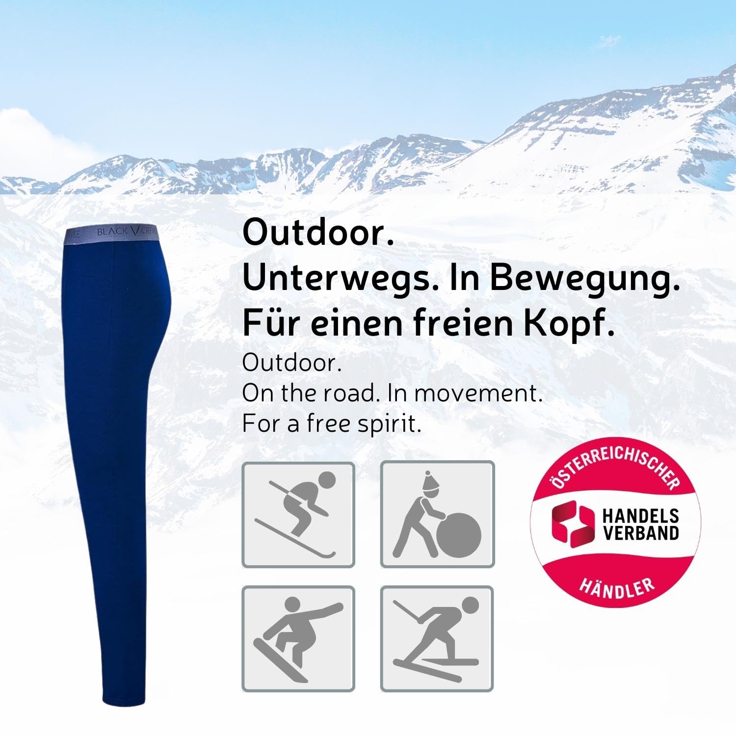 Black Crevice Leggings mérinos Homme I sous-vêtements mérinos de Haute qualité I sous-vêtement de Ski 70% Laine mérinos & 30% Polyester (PES) I Leggings mérinos Homme thermorégulateur