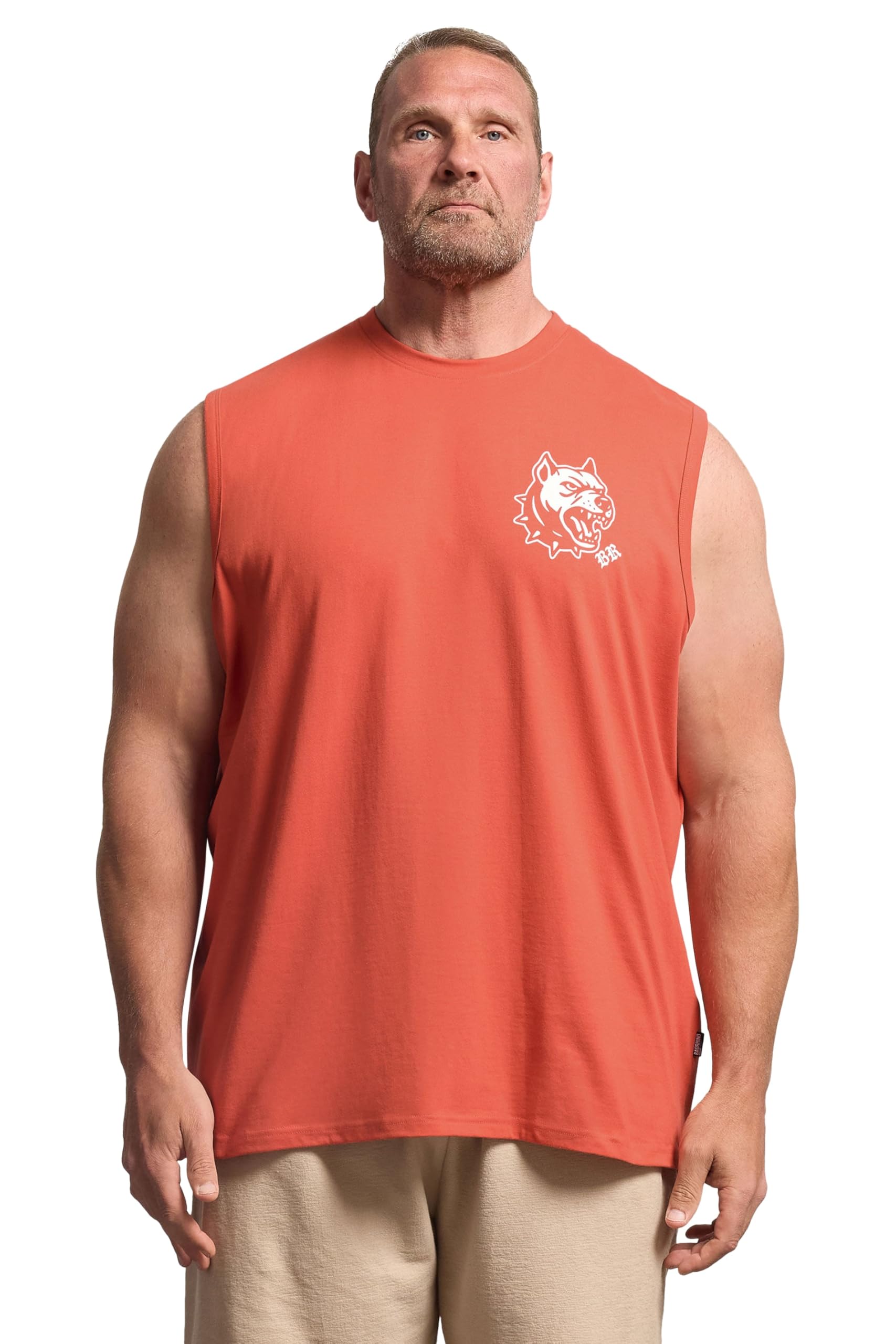 Badrhino Men's Orange Big & Tall Tattoo Dog Graphic Muscle Vest - Plus Size Curve