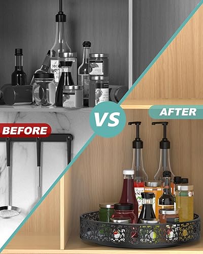 Miniatura 6 de Lazy Susan - Organizador giratorio de 12 pulgadas, 2 forros lavables, Lazy Susan para gabinete, mesa de comedor, encimera, estante de especias,