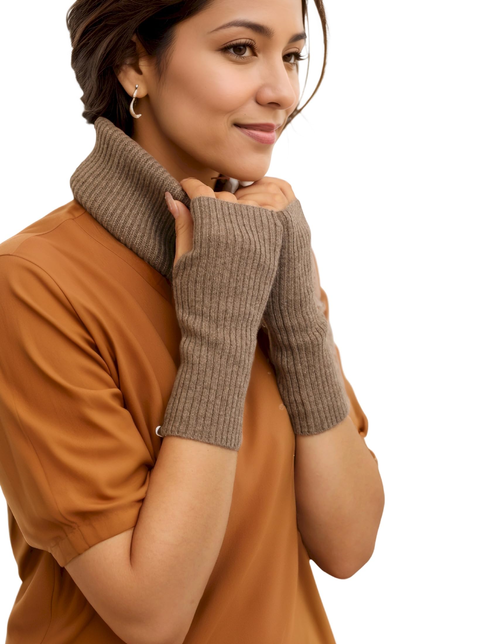 Donna Scaldamani Guanti Dita Scoperte in Cashmere 100% Cachemire Polsini Manicotti