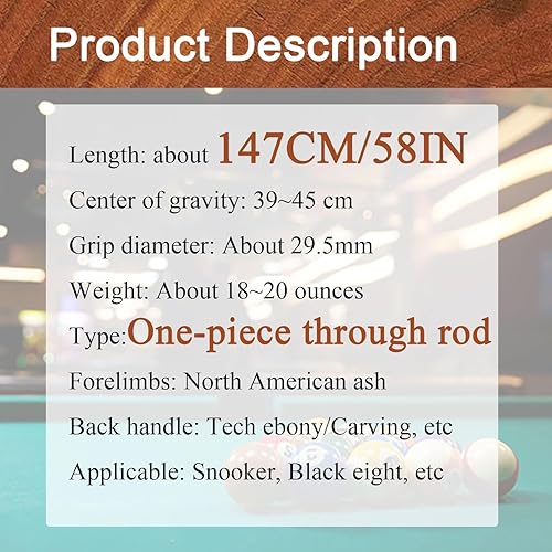 Miniatura 2 de Tacos de billar profesionales Barra pasante integrada de 57 pulgadas estilo chino negro ocho taco de piscina de 0.394 in con caja, tres patrones