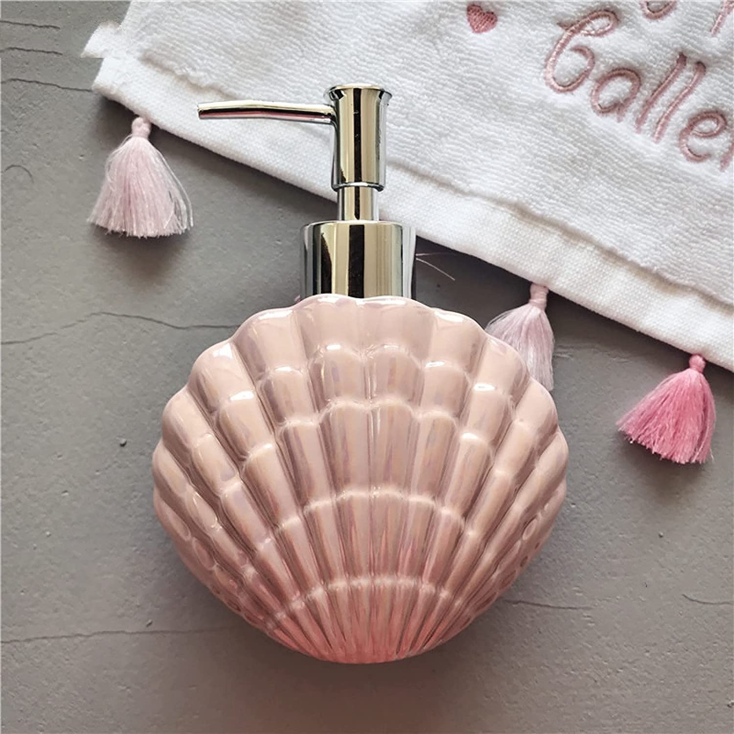 Badezimmer Set Seifenspender Set Shell Suit Keramik-Badezimmer-Set Home Hotel Wash Products Perlmutt-Badezubehör-Set Im Süßen Stil Deko Badezimmer (Color : Rosa, Size : 5pcs)