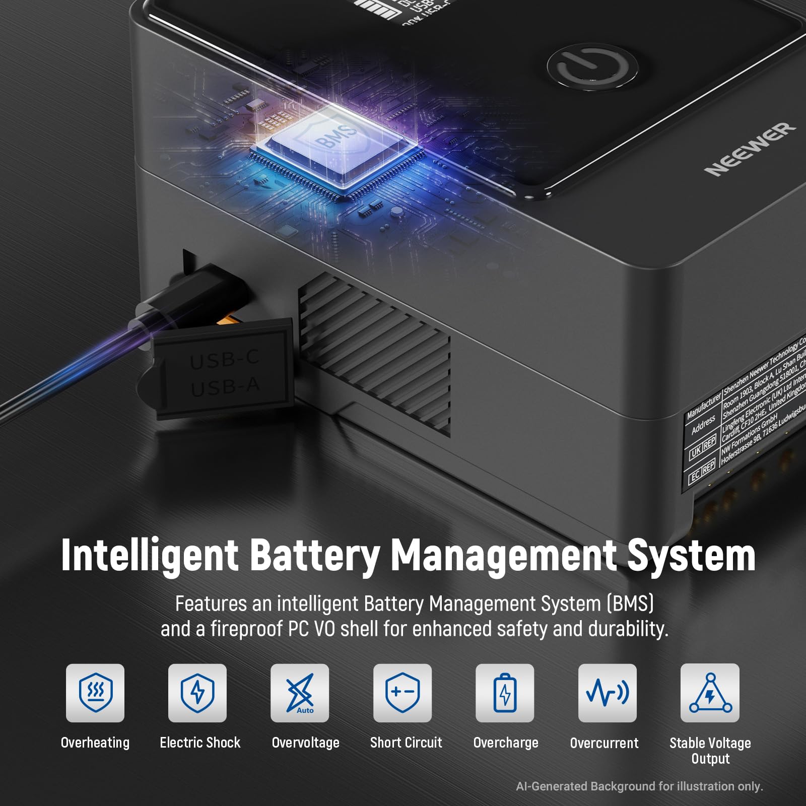 NEEWER V Mount Akku PS099E Battery mit Typ C Kabel, 6800mAh 99Wh 14,5V Mini V Lock mit OLED Display, Schnellladung 65W PD USB C, D Tap/BP/USB A/DC Ausgang für Video Kamera Monitor Camcorder Filmmaking