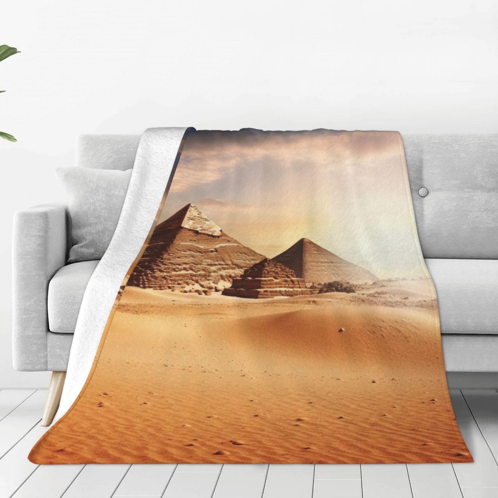 Egyptian Pyramid in Desert Throw Blanket 80"x60" Flannel Fluffy Warm Blanket for Couch, Reversible Plush Blankets for Bed, Comfy Fuzzy Blanket for Sofa, Plush Lightweight-Blankets for All Season