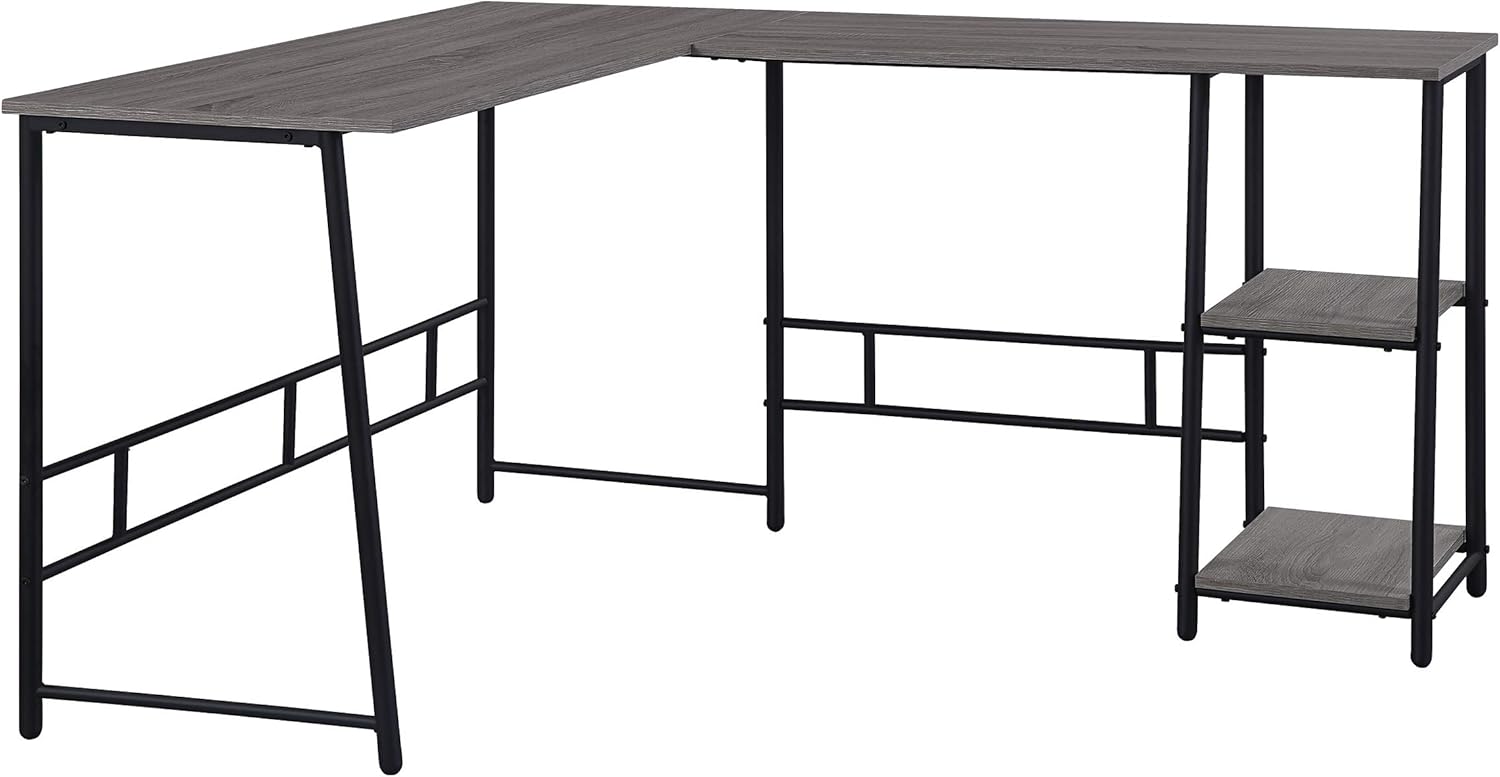 OSP Home Furnishings Frame Works 57 x 48 Inch L-Shaped Desk with 2 Storage Shelves, Truffle Finish