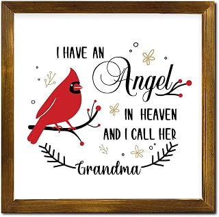 I Have Angel I Call Her Grandma Wood Framed Sign Christmas Red Bird Wood Plaque Classic Christmas is Coming Hanging Wall Signs Decoration for Home Family Living Room Bedroom 12x12 Inch
