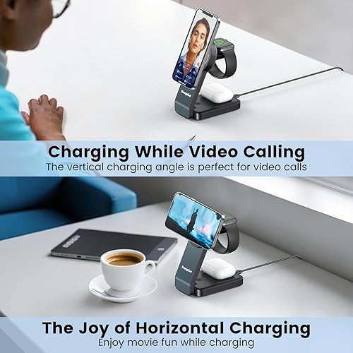 Miniatura 6 de Estación de carga inalámbrica 3 en 1 para dispositivos Apple, cargador inalámbrico de 15 W para iPhone 1615141312, Apple Watch, AirPods, cargador