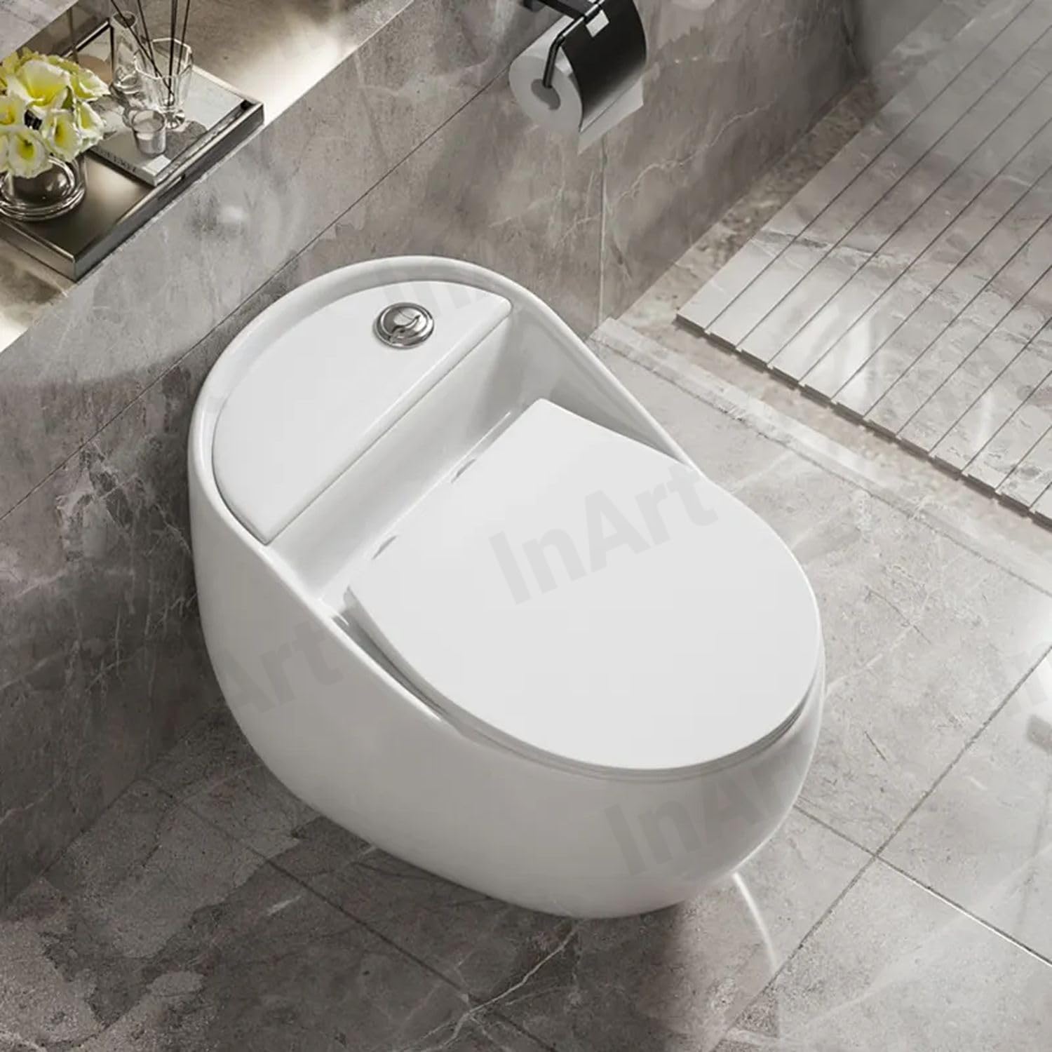 InArt Designer Ceramic One-Piece P-Trap Western Toilet, Soft Close Seat, Modern Bathroom Commode-image-47