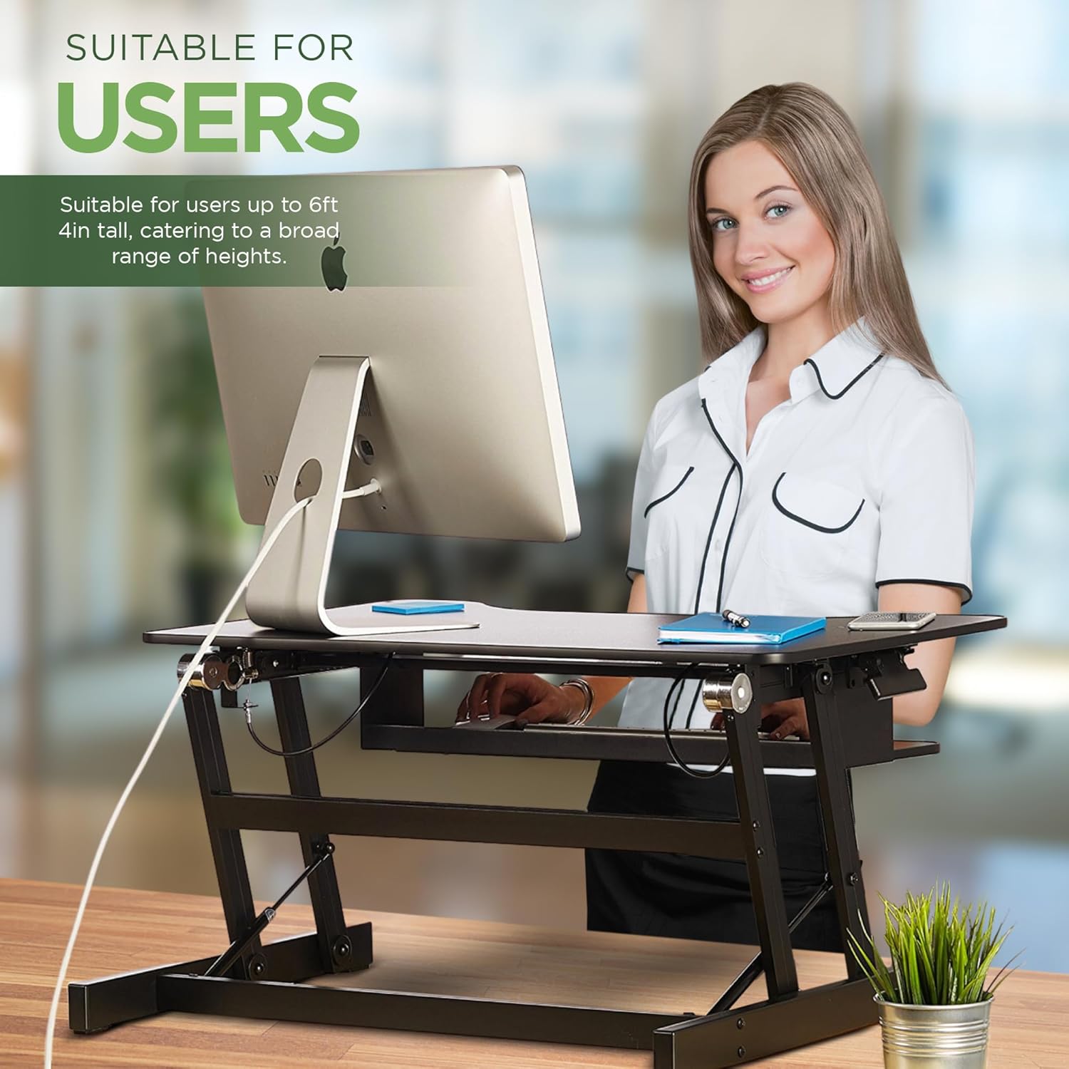 Standing Desk | Desk Riser Classic Stand Up Desk | 32 in Wide Fits 2 Monitors with Retractable Keyboard Tray (Black, 32" Wide)