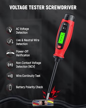 KAIWEETS 2-in-1 Voltage Tester Screwdriver, 3500V AC Contact Voltage Measurement & Non-Contact Detector Pen, Phillips Head, LCD Display, Live Wire Finder, Continuity Test for Outlet & Circuit, KTS01