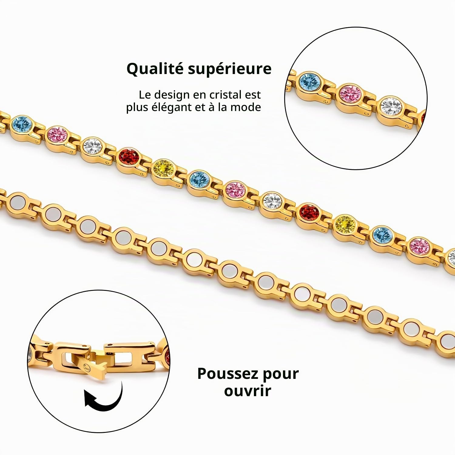 JEROOT Bracelet de Cheville Magnétique Titane,Bracelet de Cheville pour Femme Colorée Cristal Bijoux De Pied Pour Femmes Lien libre + Coffret Cadeau