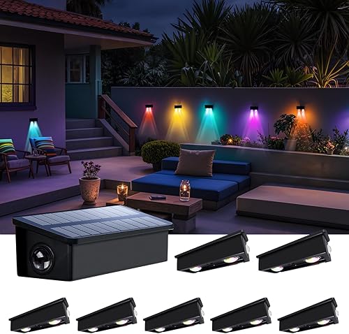 Luces solares que cambian de color para valla al aire libre, impermeables, para pared, cubierta, patio, riel, escalera, patio, piscina con 8 modos