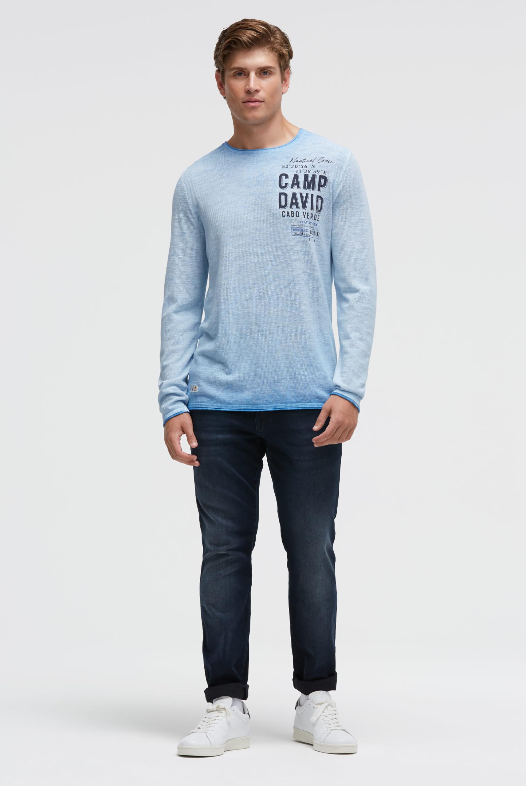 Camp David Herren Pullover Inside Oil Dyed mit Logo Print