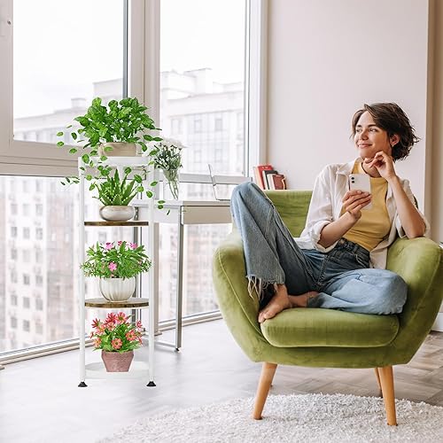 Miniatura 7 de iDavosic.ly Soporte alto para plantas de 4 niveles para interiores y exteriores, soporte de esquina grande para plantas grandes de interior, soporte