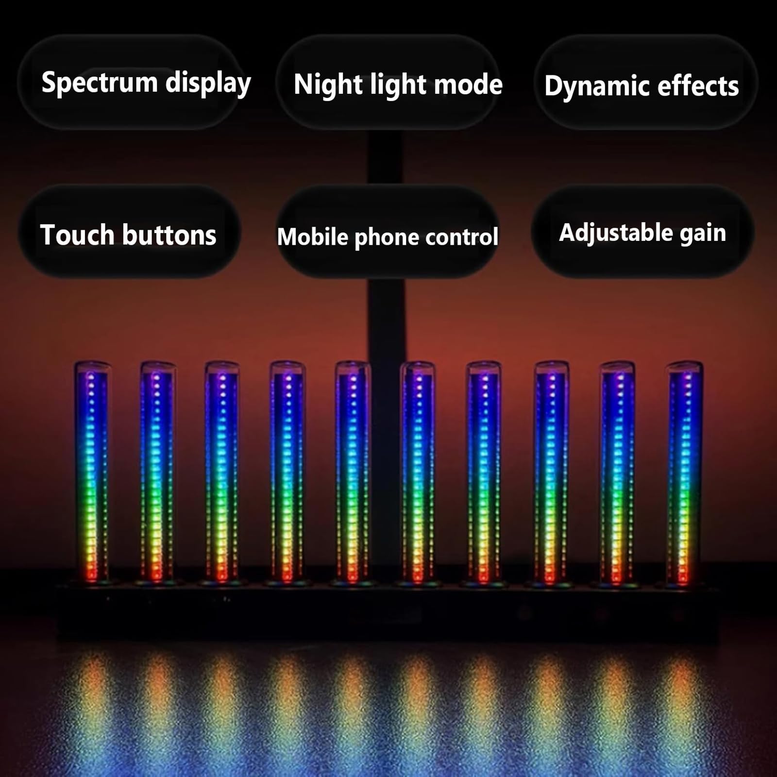 Lámpara Rítmica Musical Led, Luz Ambiental RGB Reactiva Al Sonido con 10 Tubos Luminosos, 6 Modos Dinámicos, para Escritorio, Estudio Y Sala De Juegos