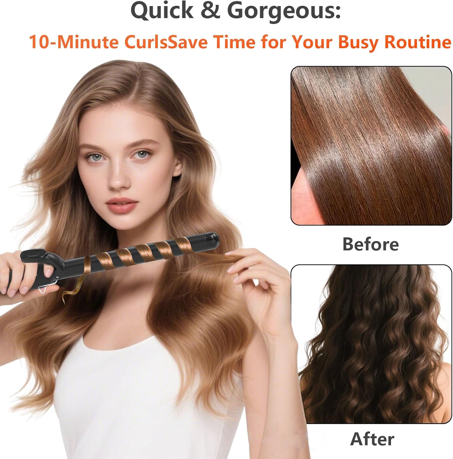 1 Inch Curling Iron - Ceramic Curling Iron, Fast Heat Function LCD Display 180°F-450°F Adjustable, Long Lasting Beach Waves, Dual Voltage Curler, Heat Resistant,Black