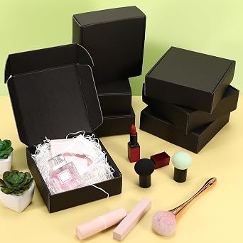 Small Shipping Boxes,20 Pack Black Corrugated Cardboard Boxes,Recyclable Mailer Boxes for Packaging Small Business Shipping Mailing Gifts(6x6x2 Inch,Black)